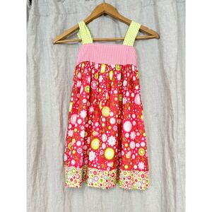 Handmade Girls Floral Gingham Sundress Pink Lime Green Polka Dot Summer Dress